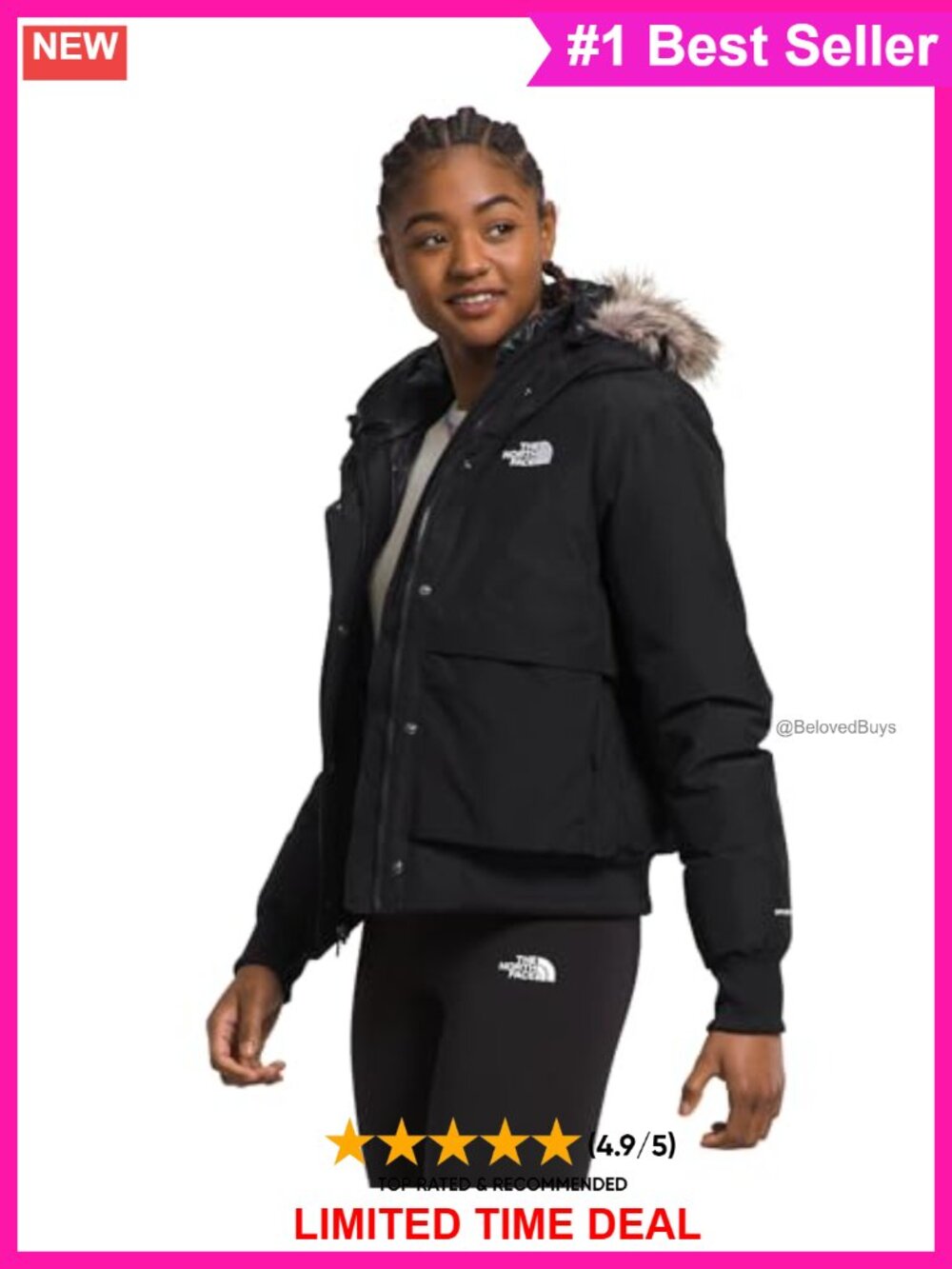 Women's Arctic Bomber Down Insulated Jacket Waterproof Shell Faux Fur Hood